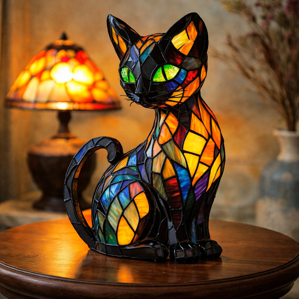 Lampa ve stylu Tiffany – Smaragdová kočka