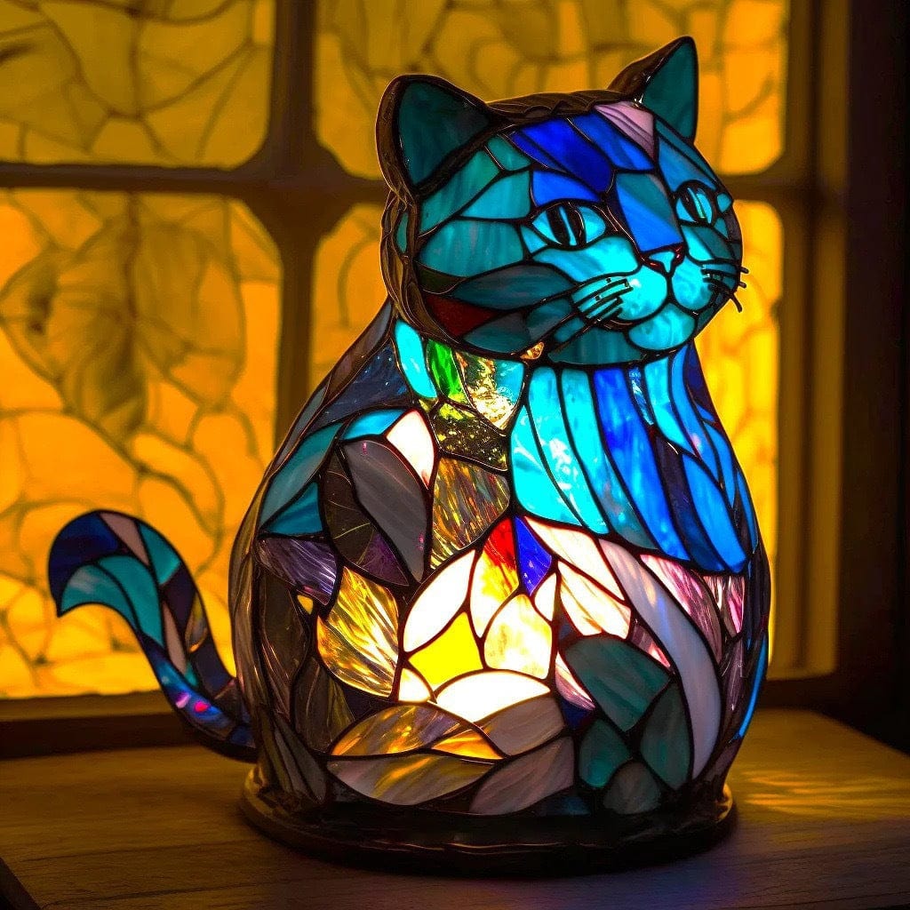 Lampa ve stylu Tiffany – Modrá kočka