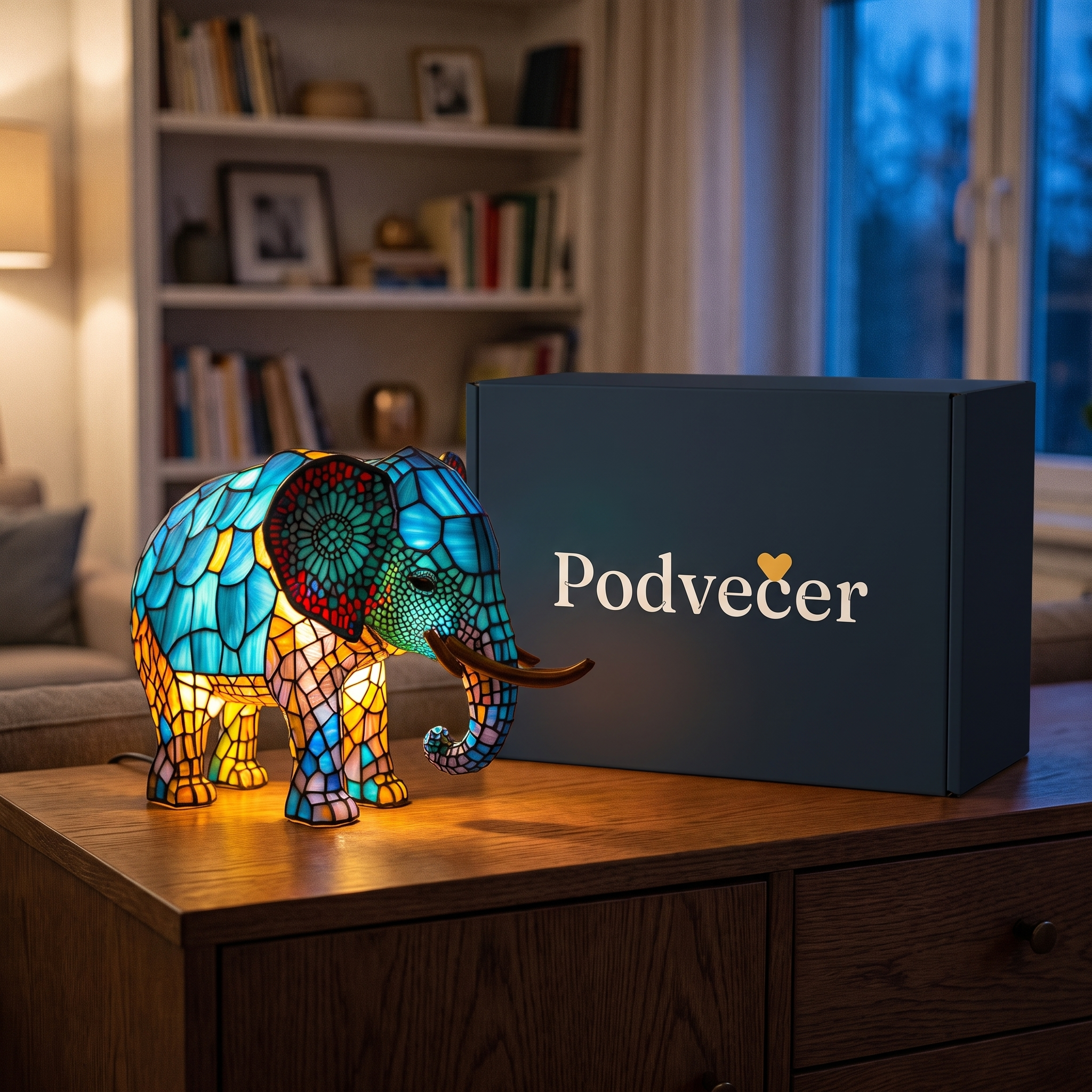 Lampa ve stylu Tiffany – Slon – dárkové balení Podvečer