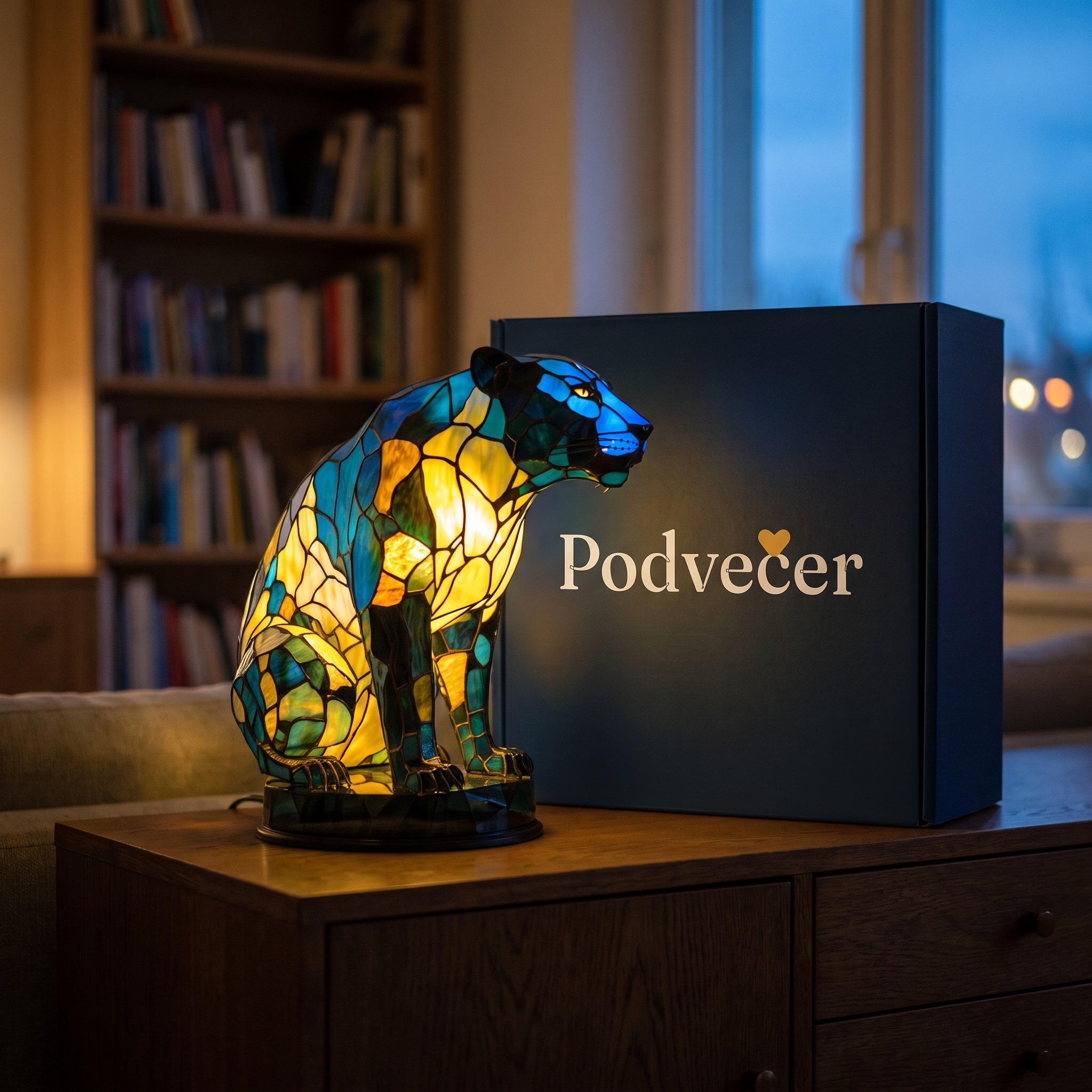 Lampa ve stylu Tiffany – Černý panter – dárkové balení Podvečer