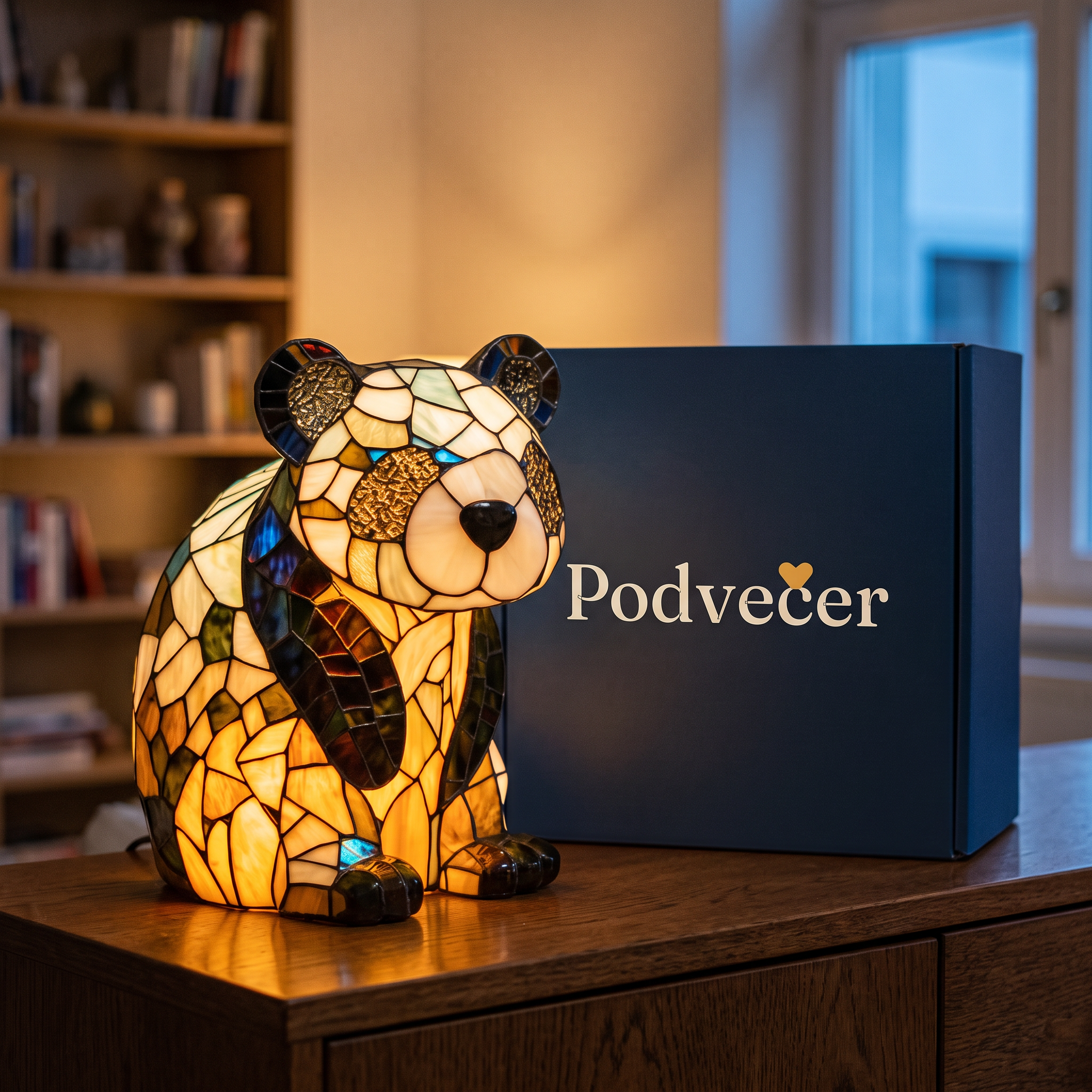 Lampa ve stylu Tiffany – Panda – dárkové balení Podvečer