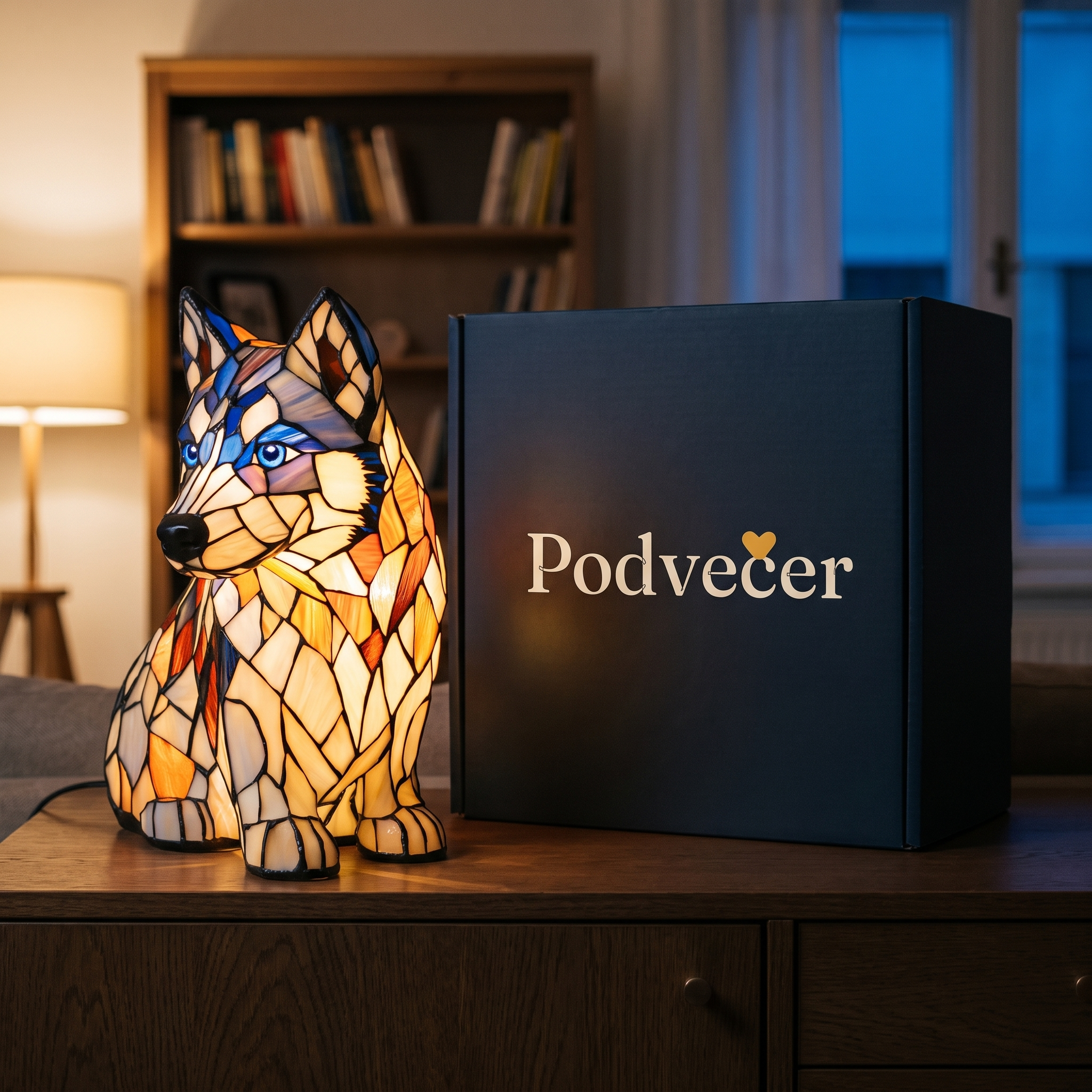 Lampa ve stylu Tiffany – Husky – dárkové balení Podvečer
