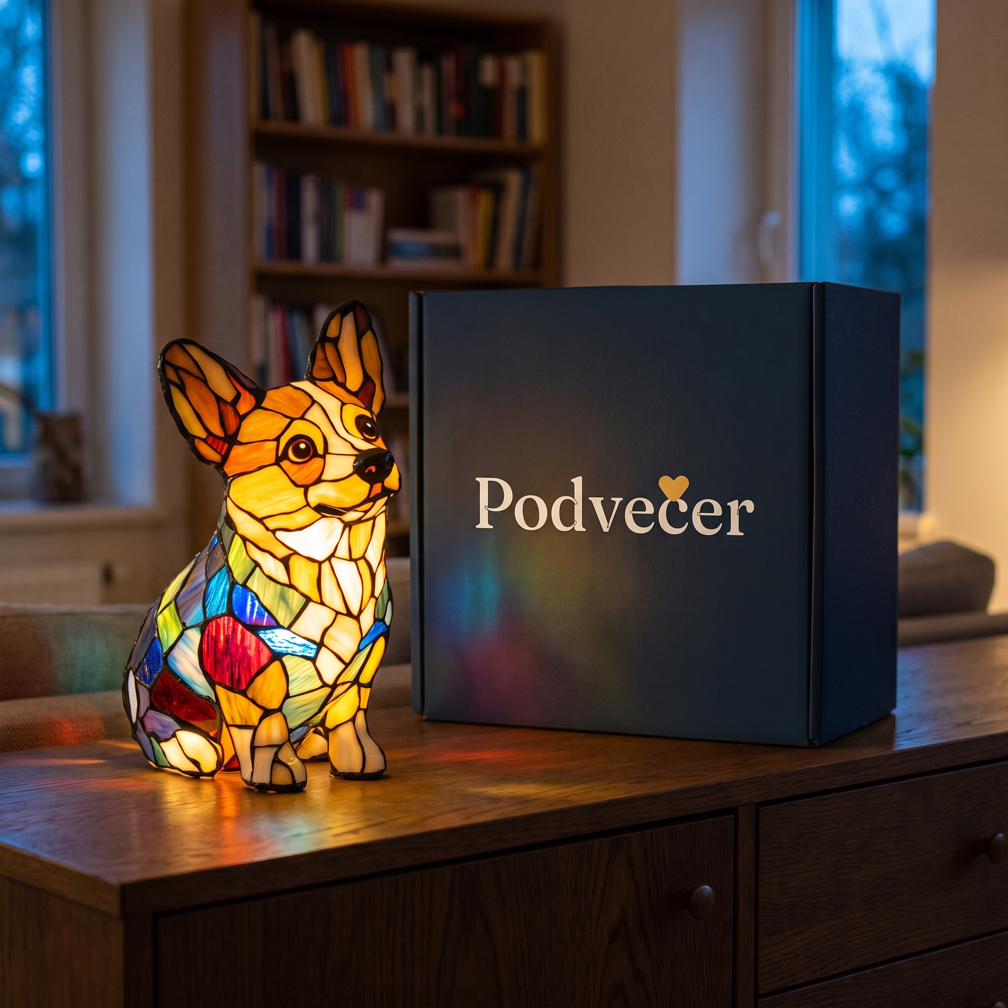Lampa ve stylu Tiffany – Korgi – dárkové balení Podvečer