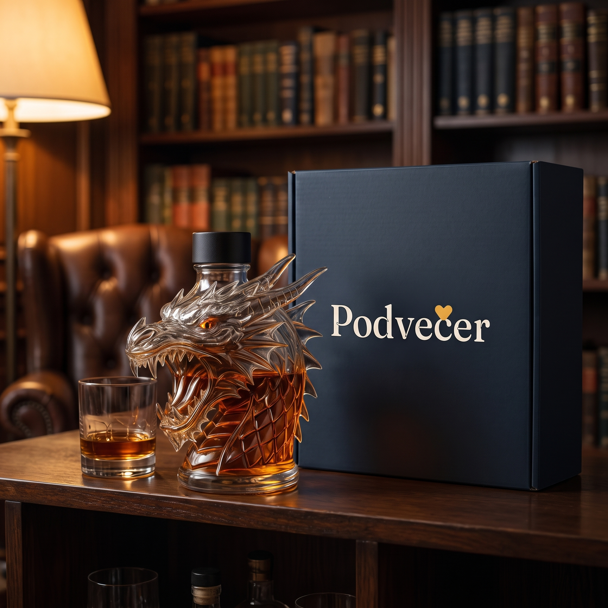 Karafa na whisky – Drak – dárkové balení Podvečer