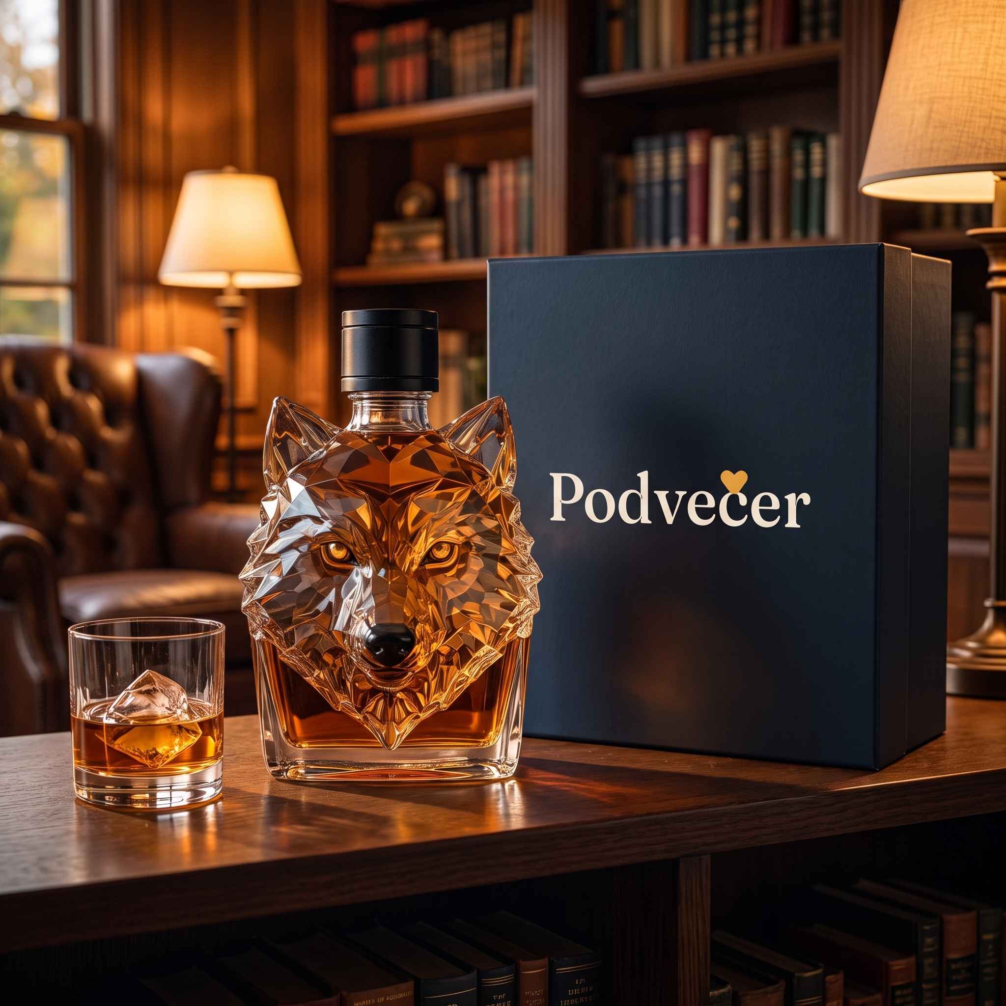 Karafa na whisky – Vlk – dárkové balení Podvečer