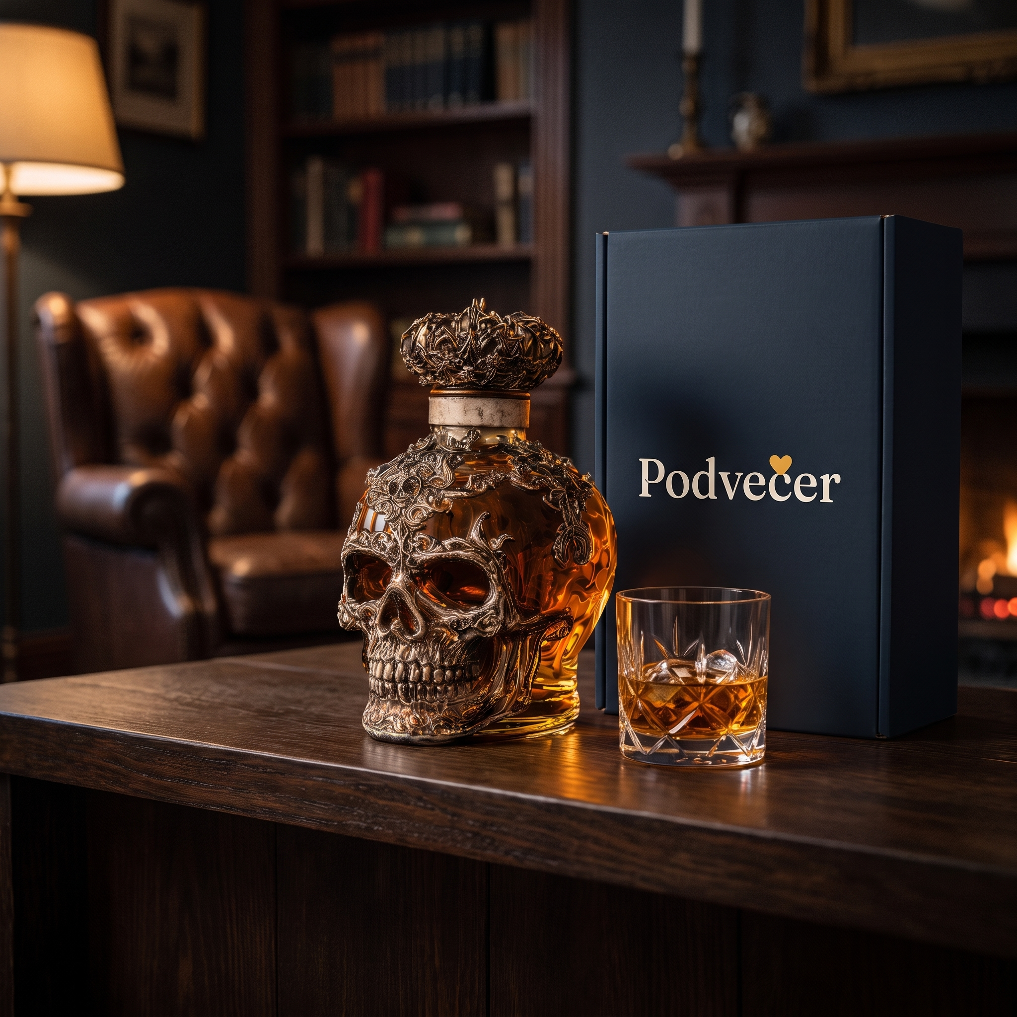 Karafa na whisky – Lebka – dárkové balení Podvečer