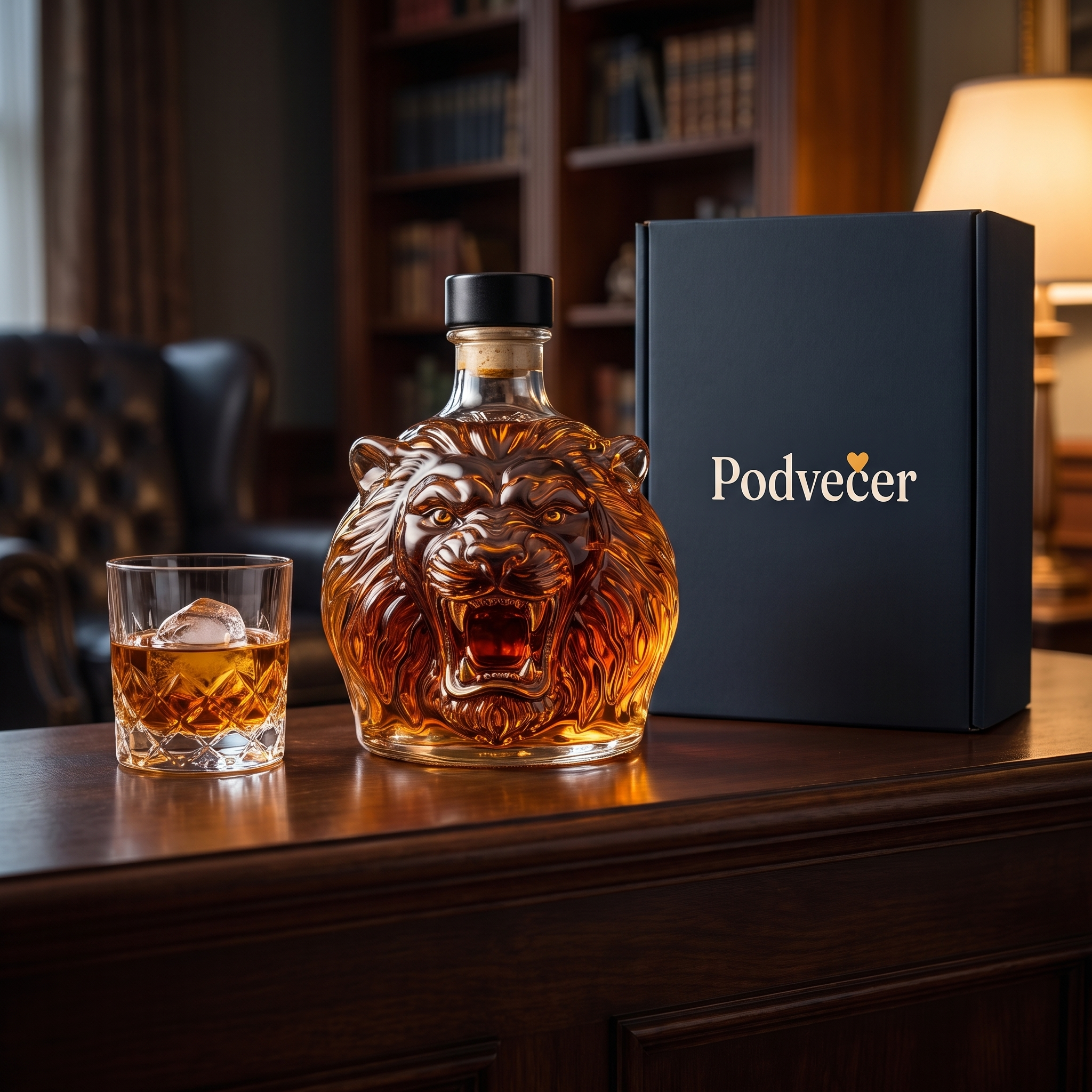 Karafa na whisky – Lev – dárkové balení Podvečer